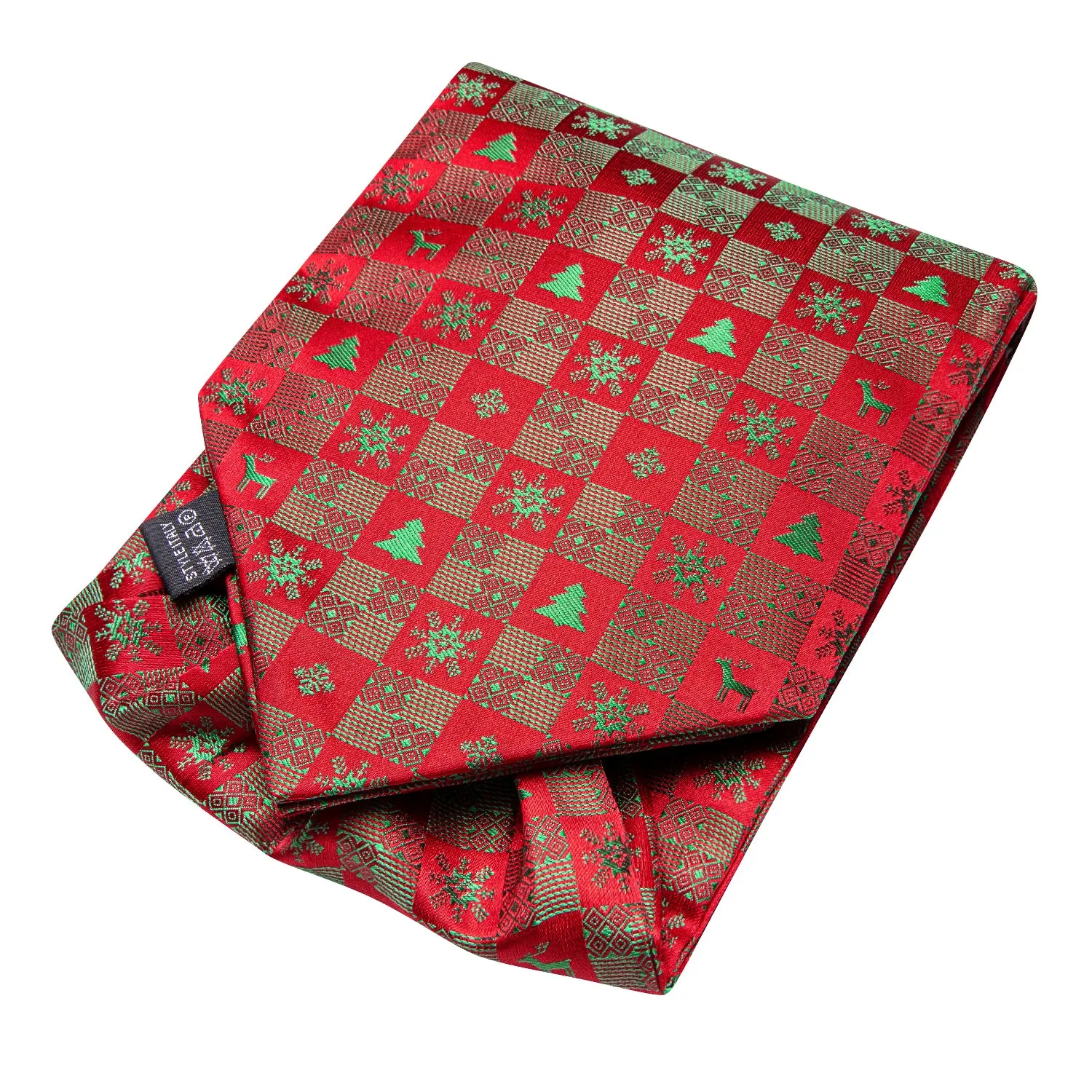 Hi-Tie Red Green Christmas Novelty Ascot Pocket Square Cufflinks Set