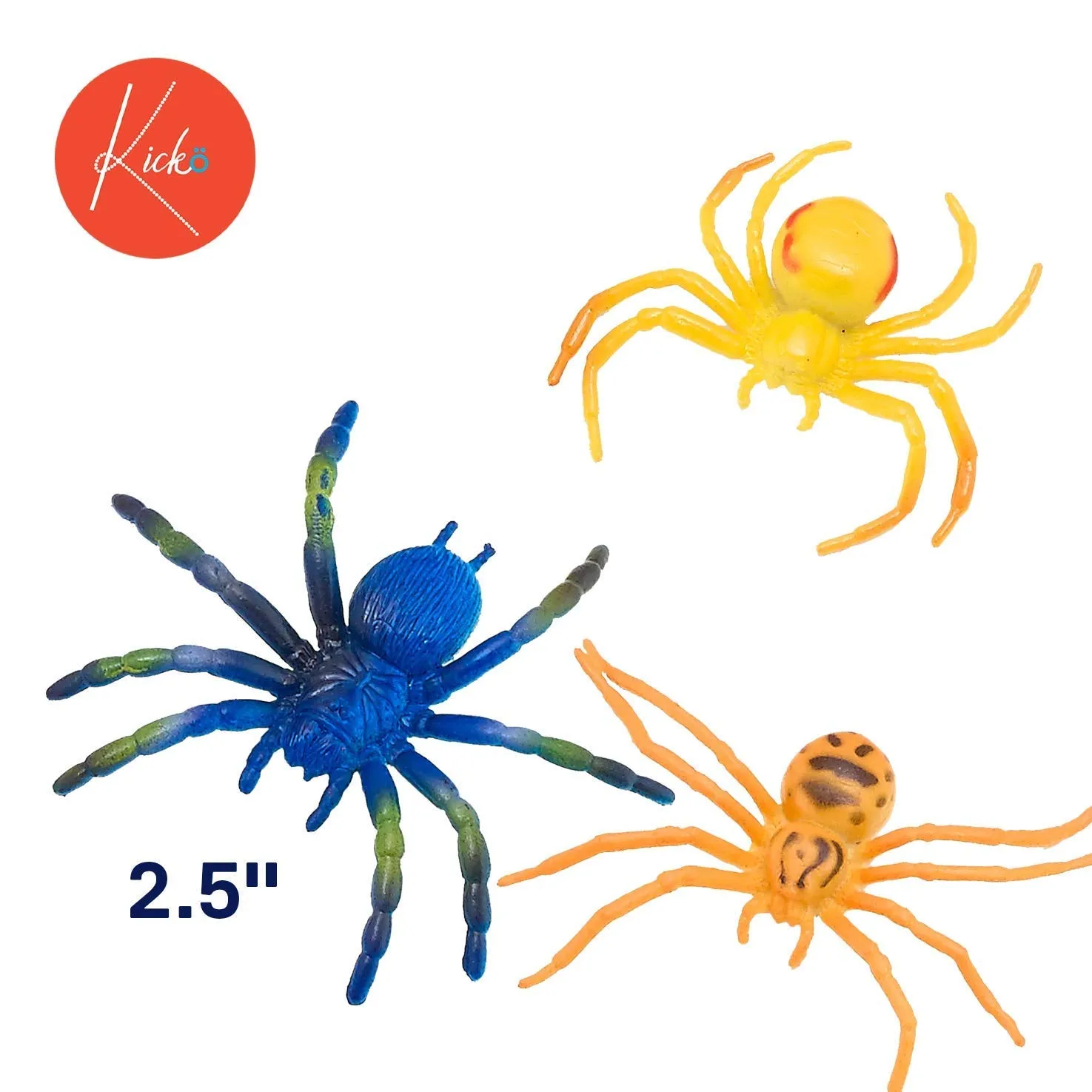 Kicko Plastic Spiders - Pack of 12 - 1.75 Inches - Assorted Colored Cool Arachnids -