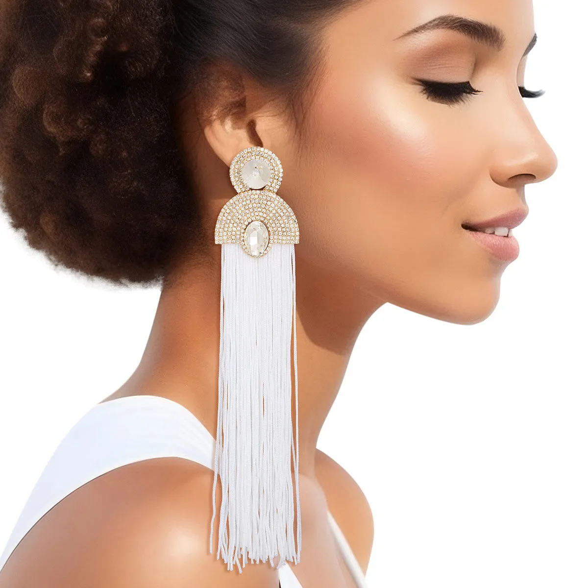 Long Tassel Earrings - White