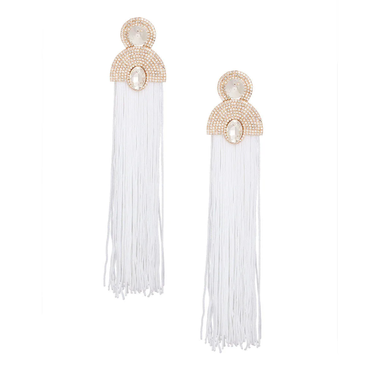 Long Tassel Earrings - White