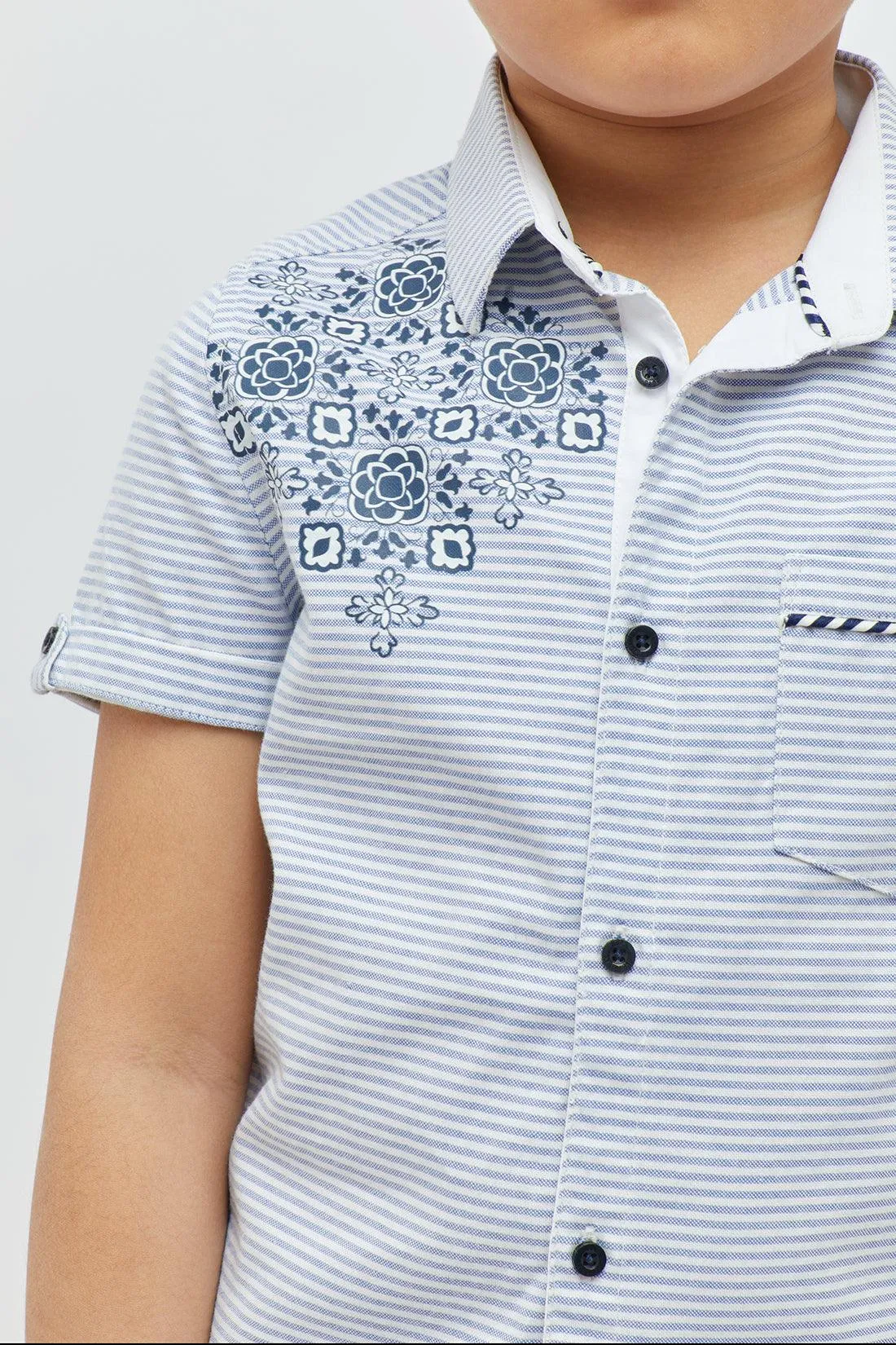 One Friday Kids Boys Blue Embroidered T-Shirt with Patched Embroidery