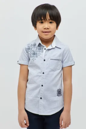 One Friday Kids Boys Blue Embroidered T-Shirt with Patched Embroidery