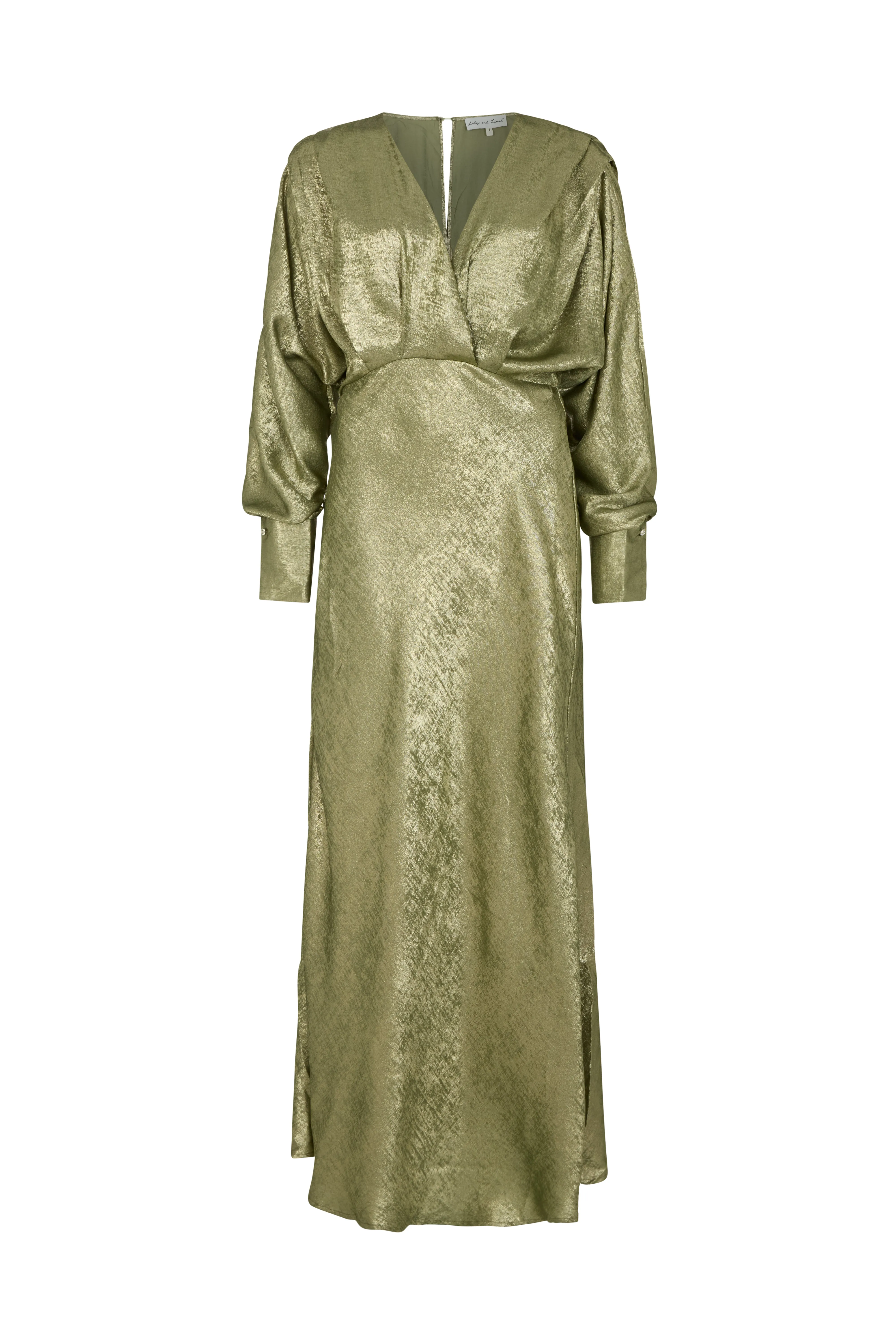 Paloma Metallic V-Neck Maxi Dress In Khaki