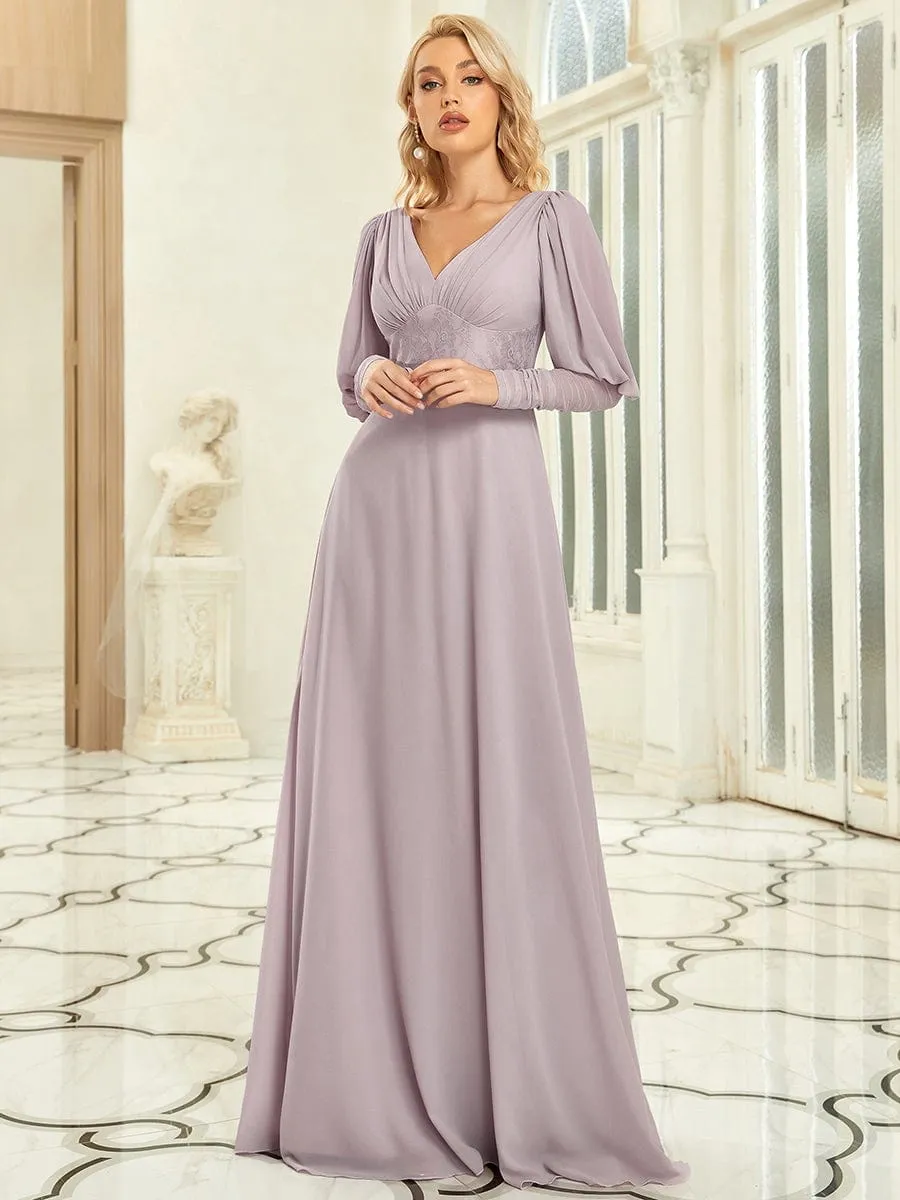 Puffed Sleeve Leg-O-Mutton Vintage Belted Chiffon Evening Dress