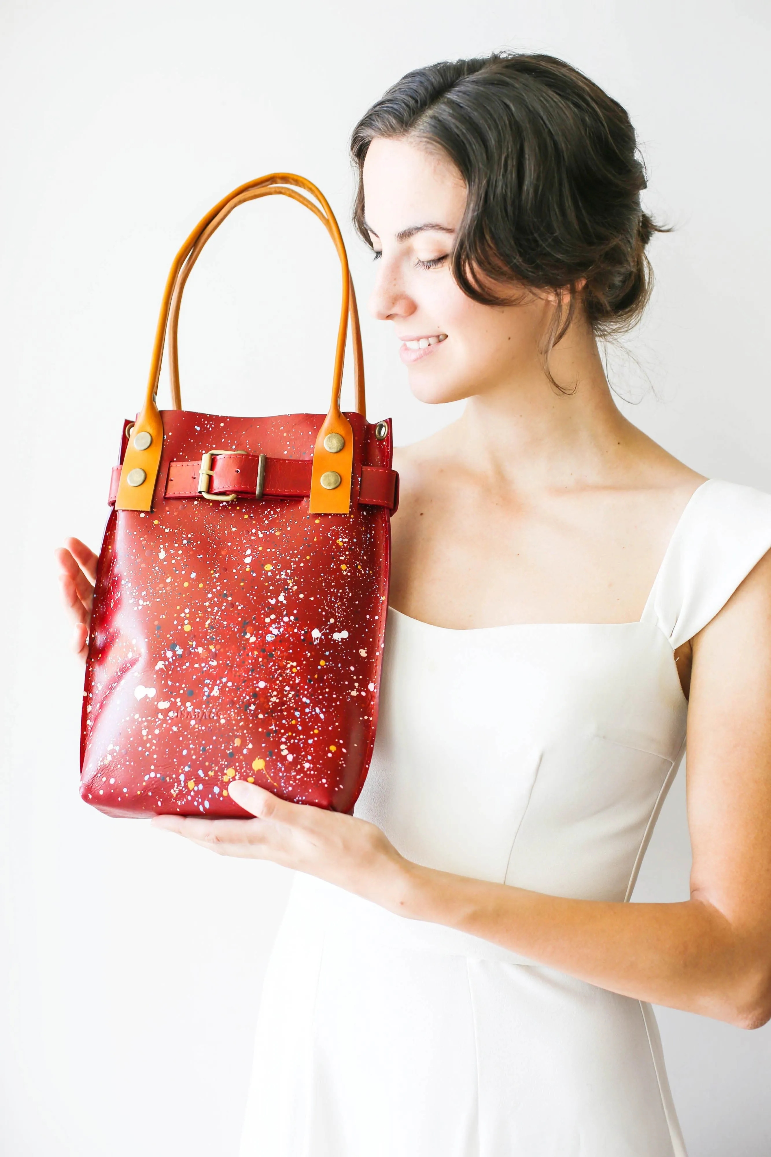 Red Painted Leather Handbag