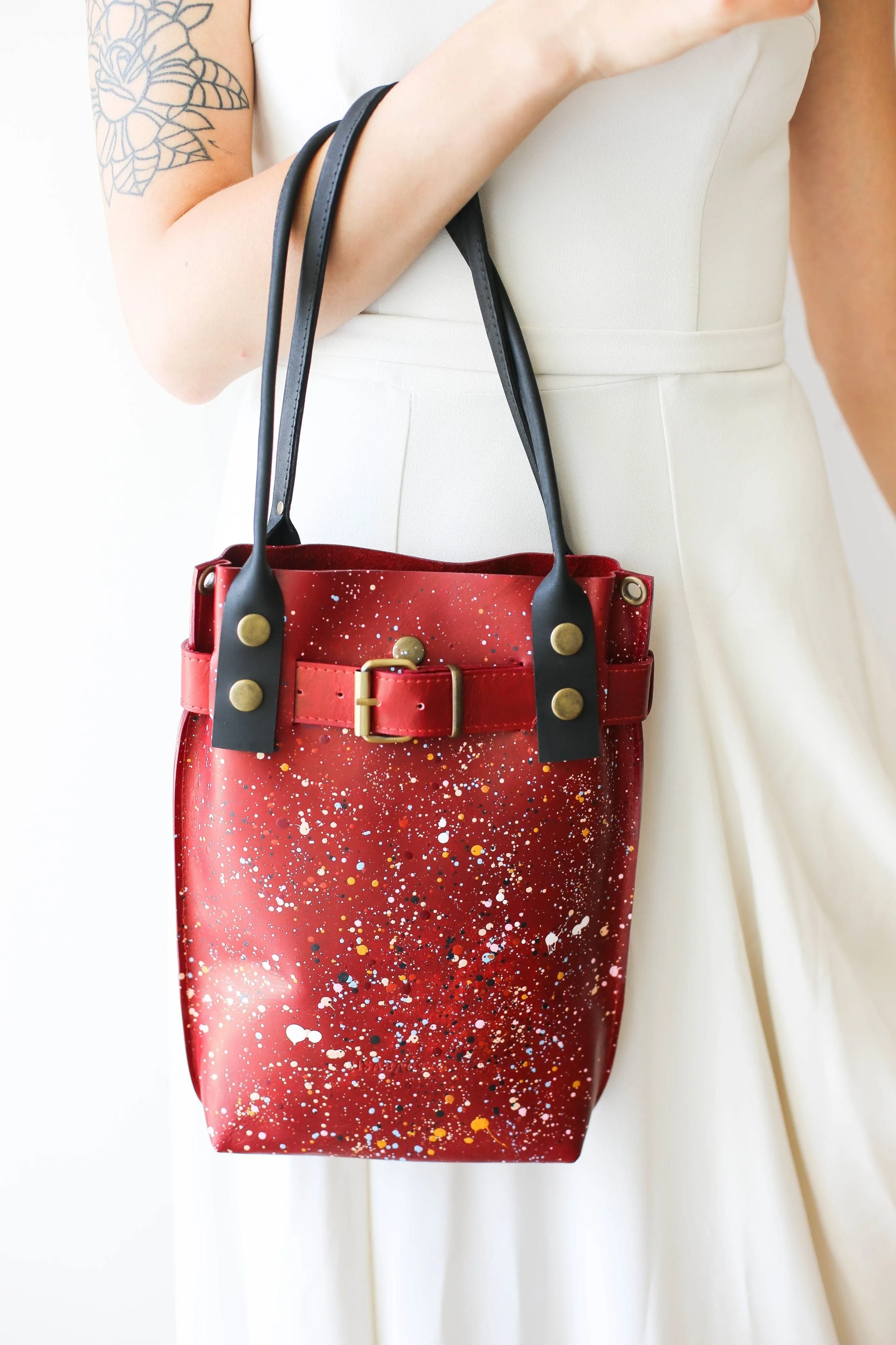 Red Painted Leather Handbag