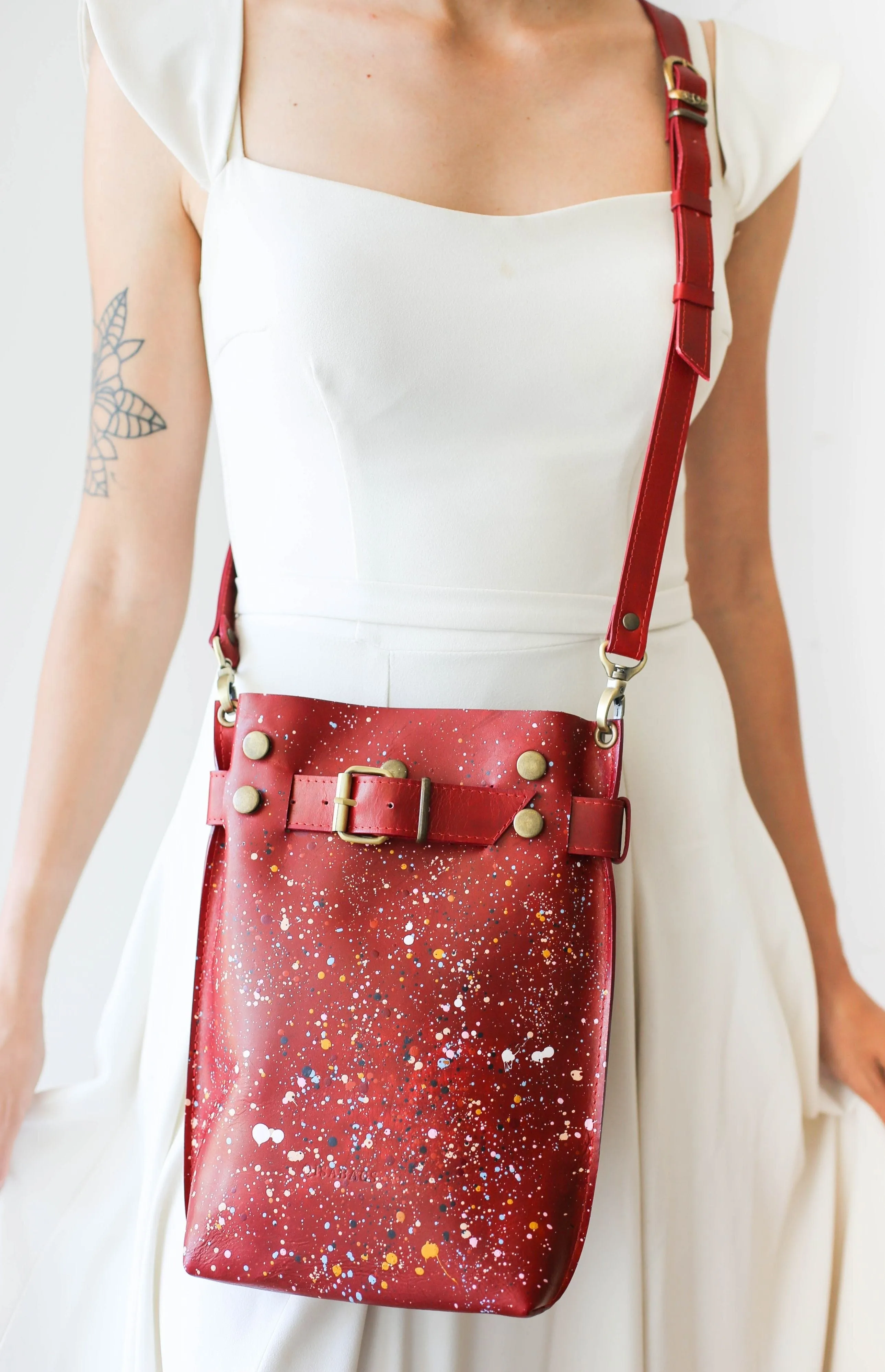 Red Painted Leather Handbag