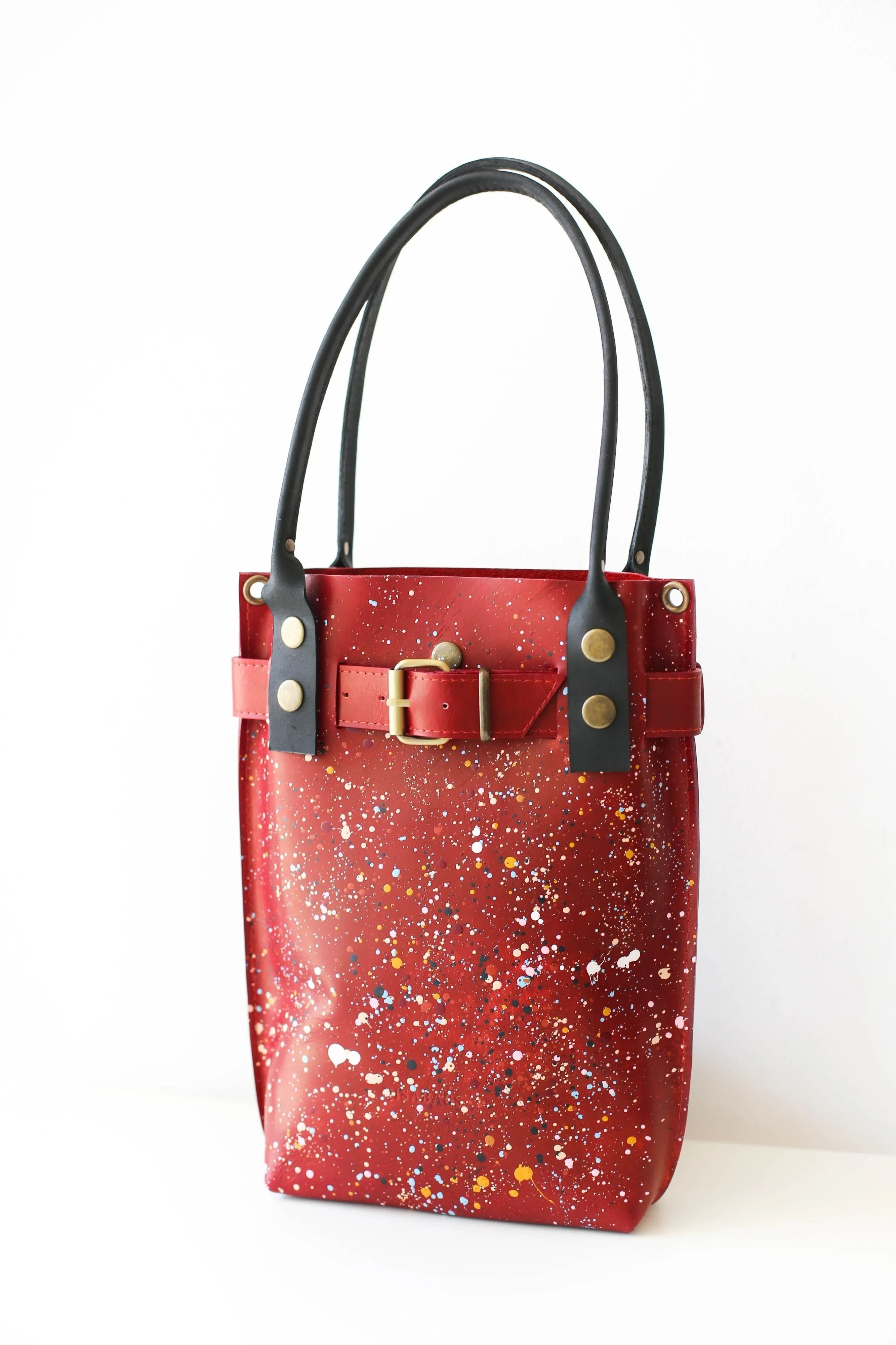 Red Painted Leather Handbag