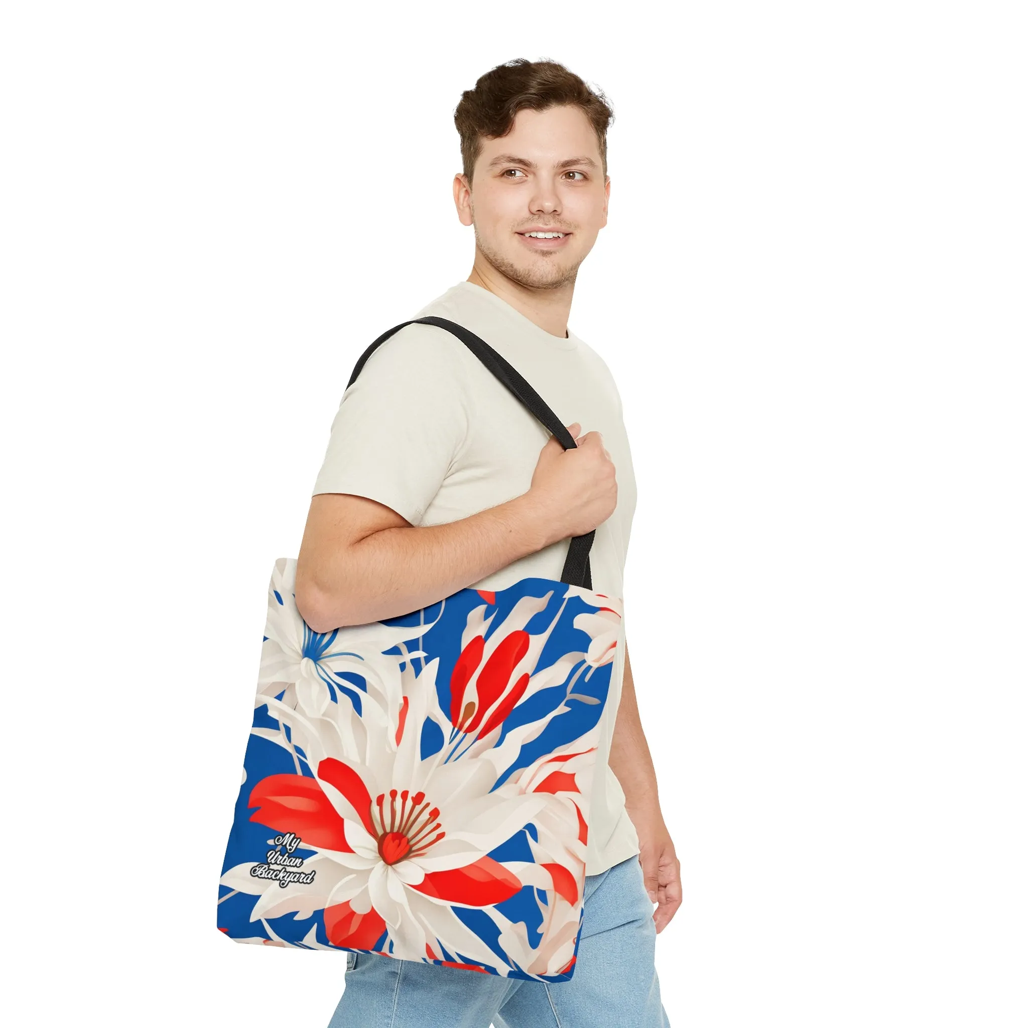 Red White & Blue Flowers, Tote Bag for Everyday Use - Durable and Functional