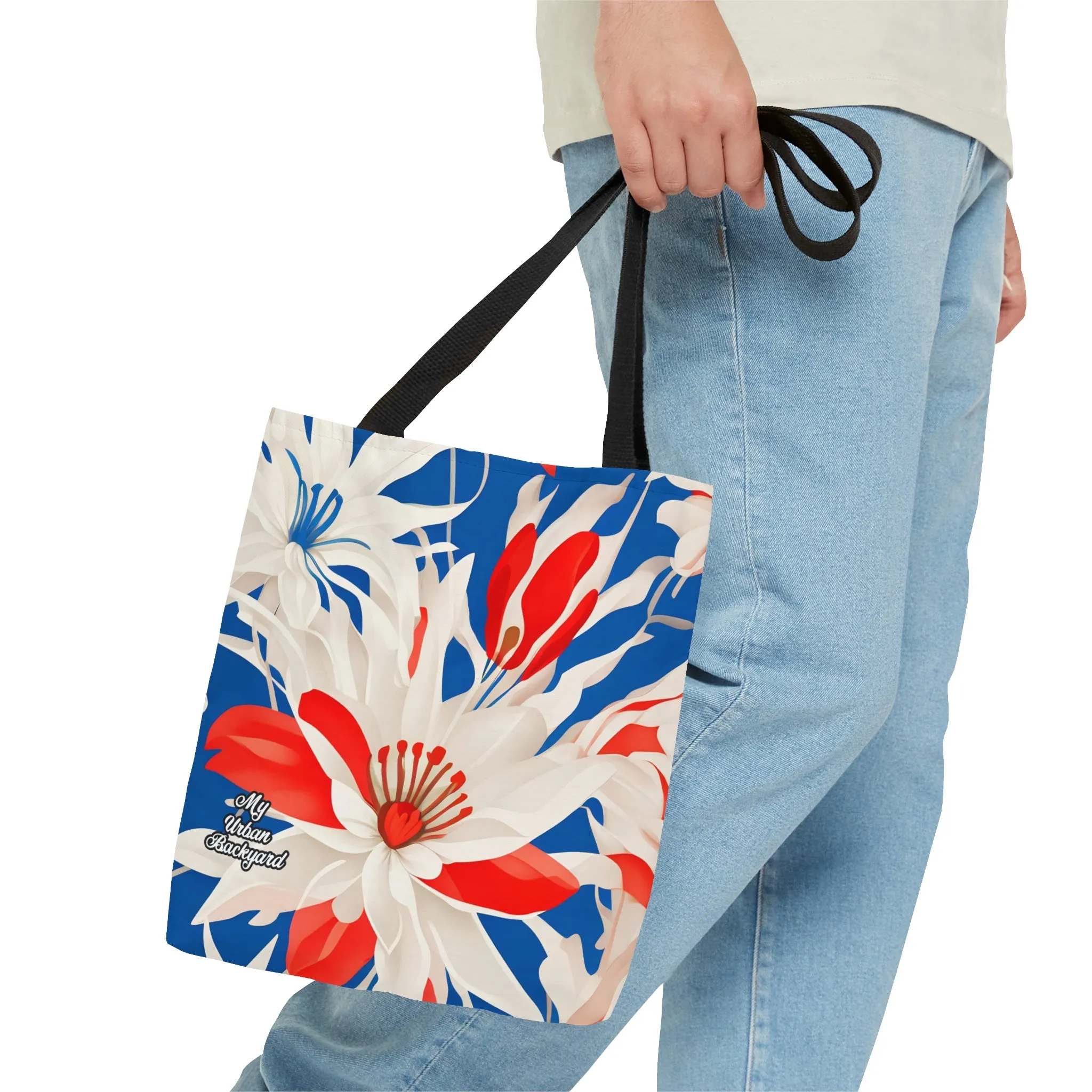 Red White & Blue Flowers, Tote Bag for Everyday Use - Durable and Functional