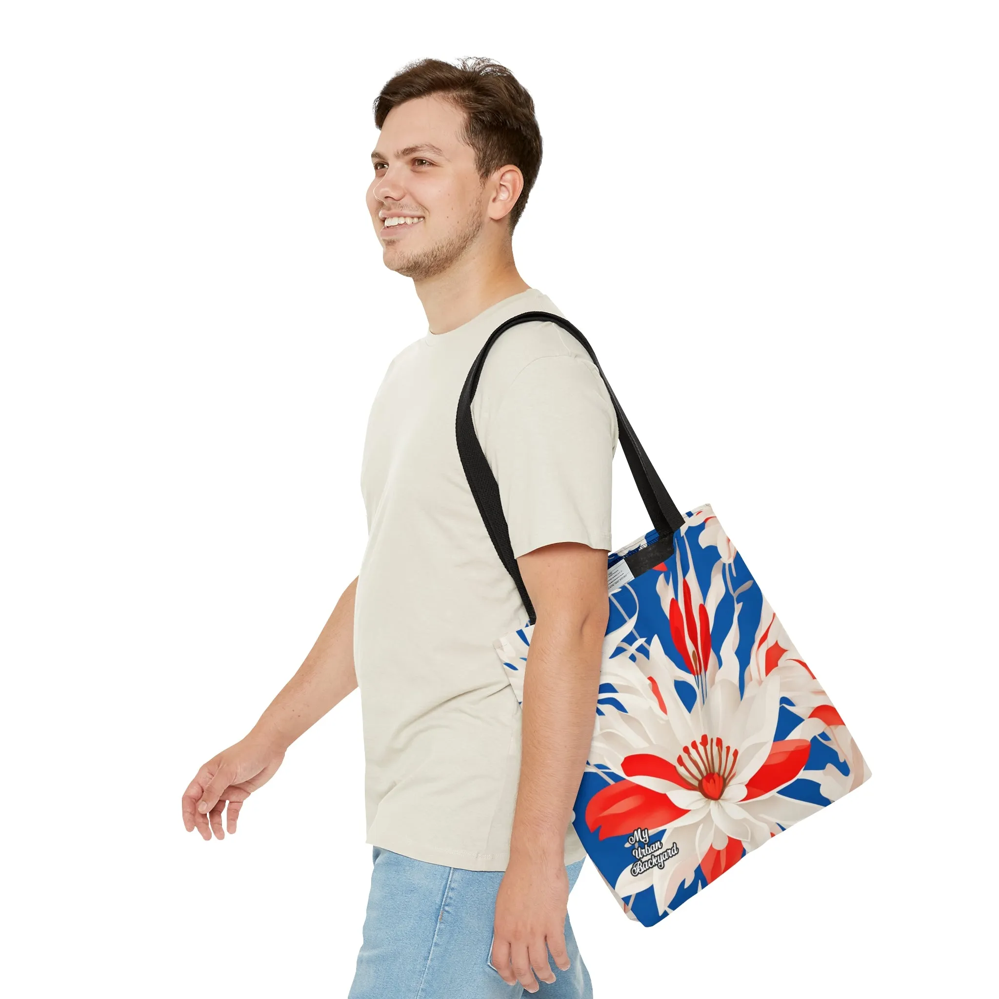 Red White & Blue Flowers, Tote Bag for Everyday Use - Durable and Functional