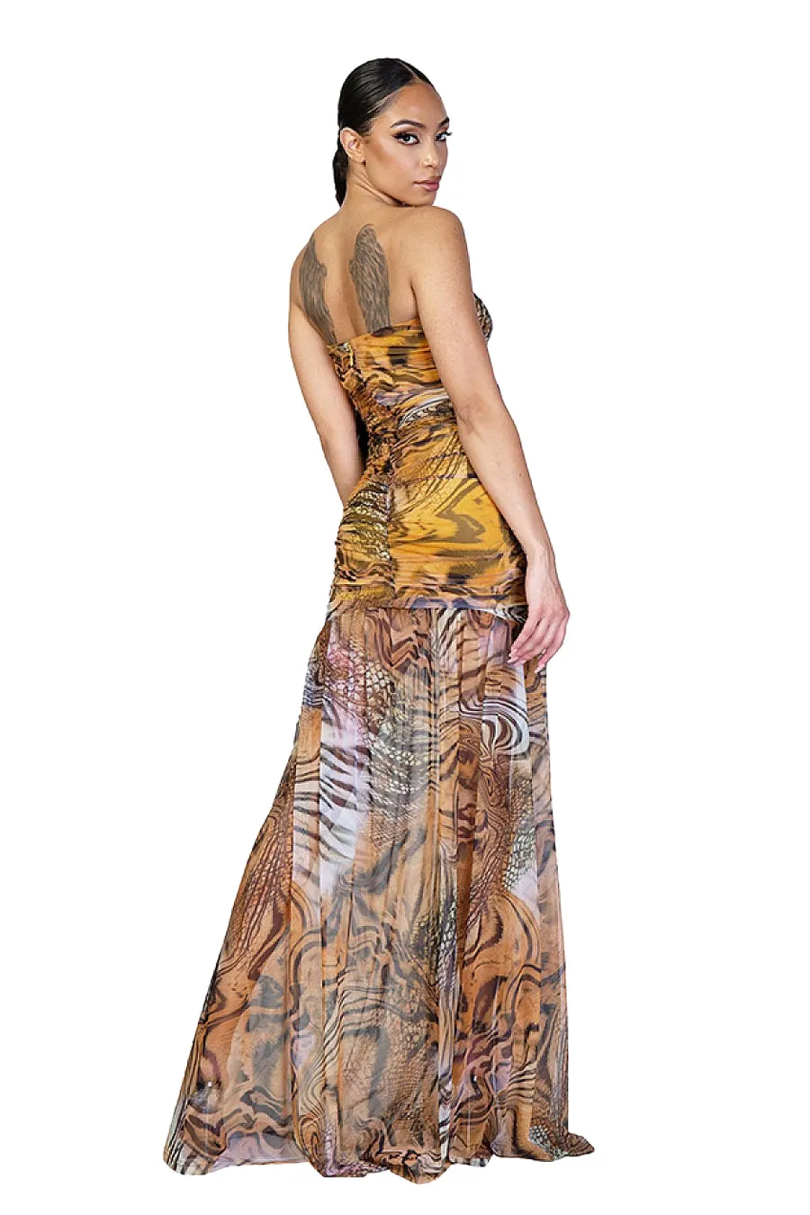 Rehab Lab Women's Leopard Off Shoulder Ruched Maxi  Dress