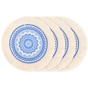 Round Boho Placemats 9'' X 9'' Washable Cotton Tea Spot Mats - Thick Circular