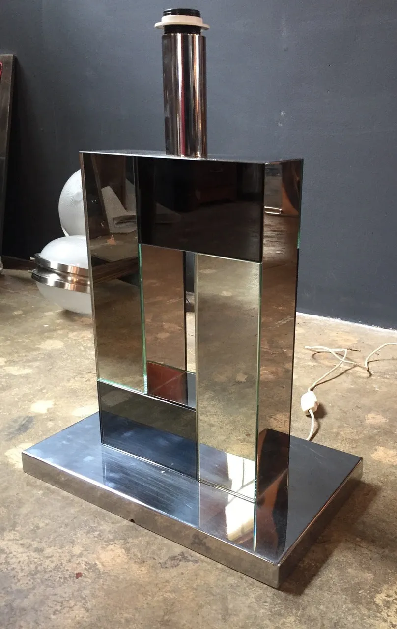 Sandro Petti 1970s Italian Modern Chrome and Mirror Table Lamp, 1970