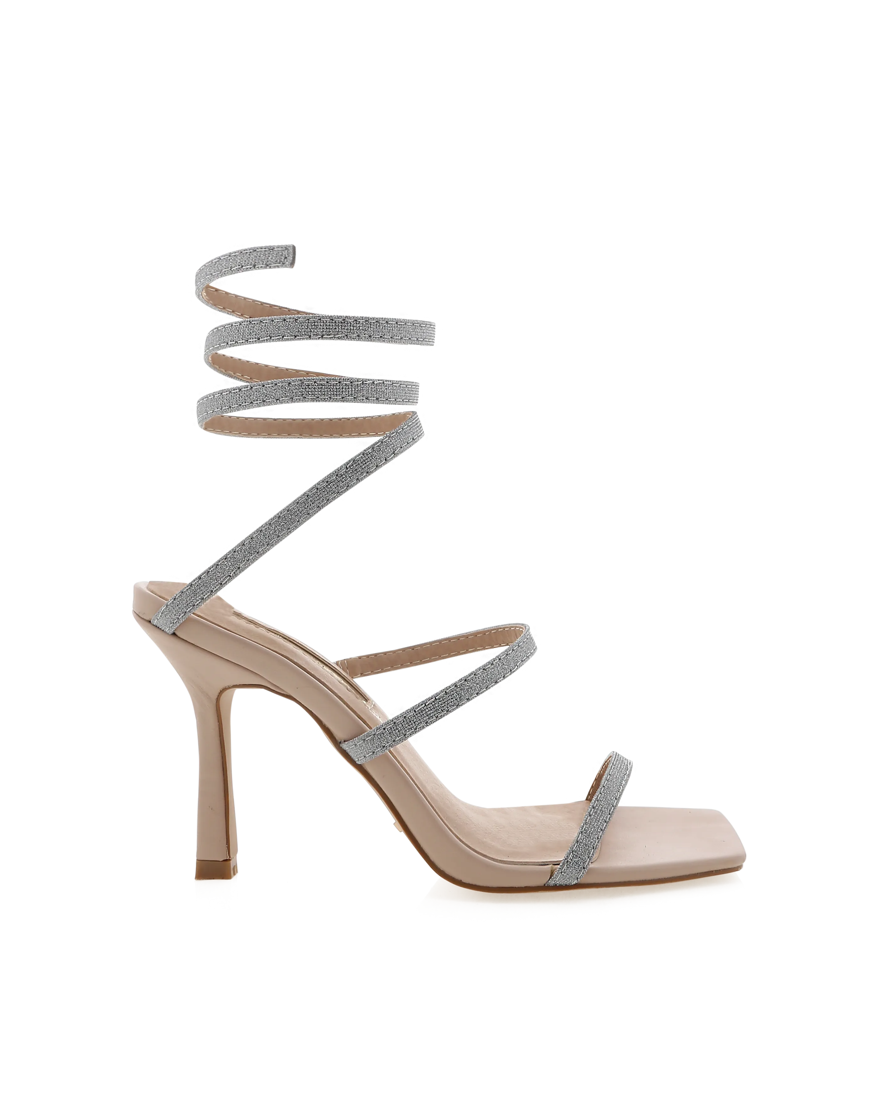 Simi Ankle Strap Heel in Nude Silver