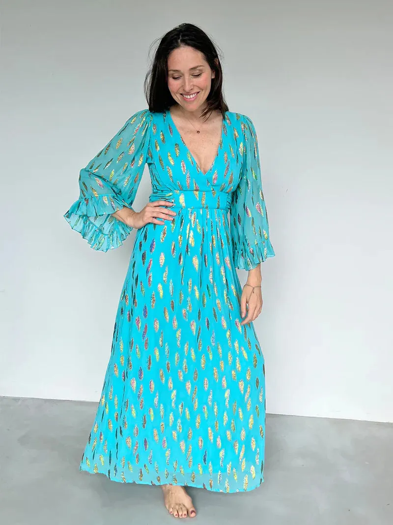 Stardust Celia Maxi Dress-Turquoise Metallic Sunset