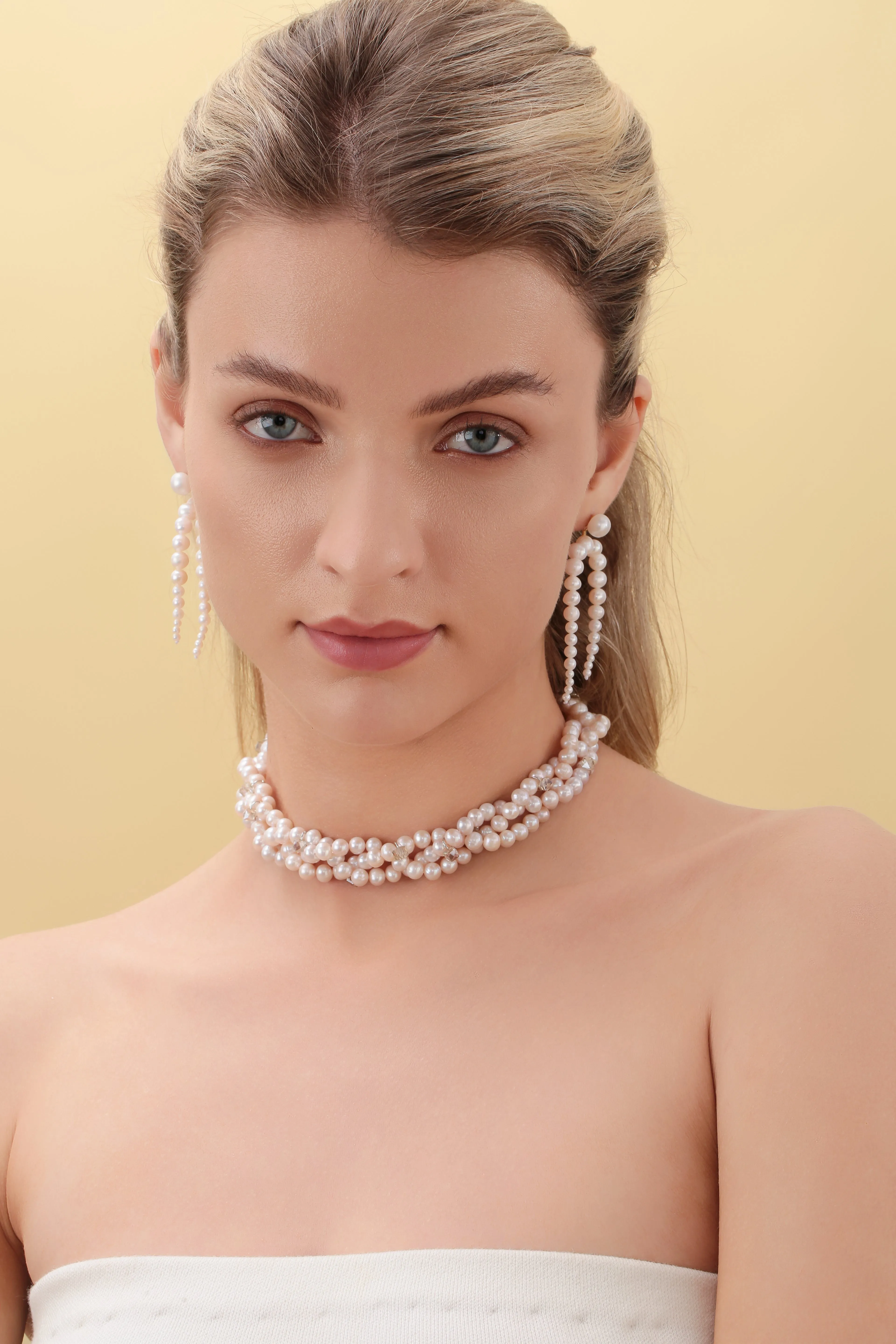 Triple-Layer Handcrafted Pearl Crystal Necklace