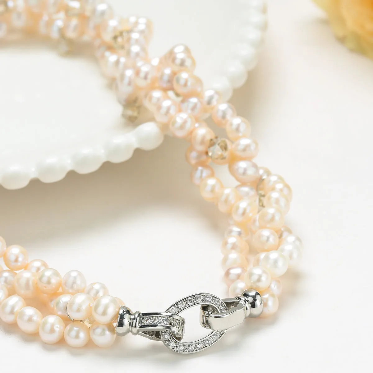 Triple-Layer Handcrafted Pearl Crystal Necklace