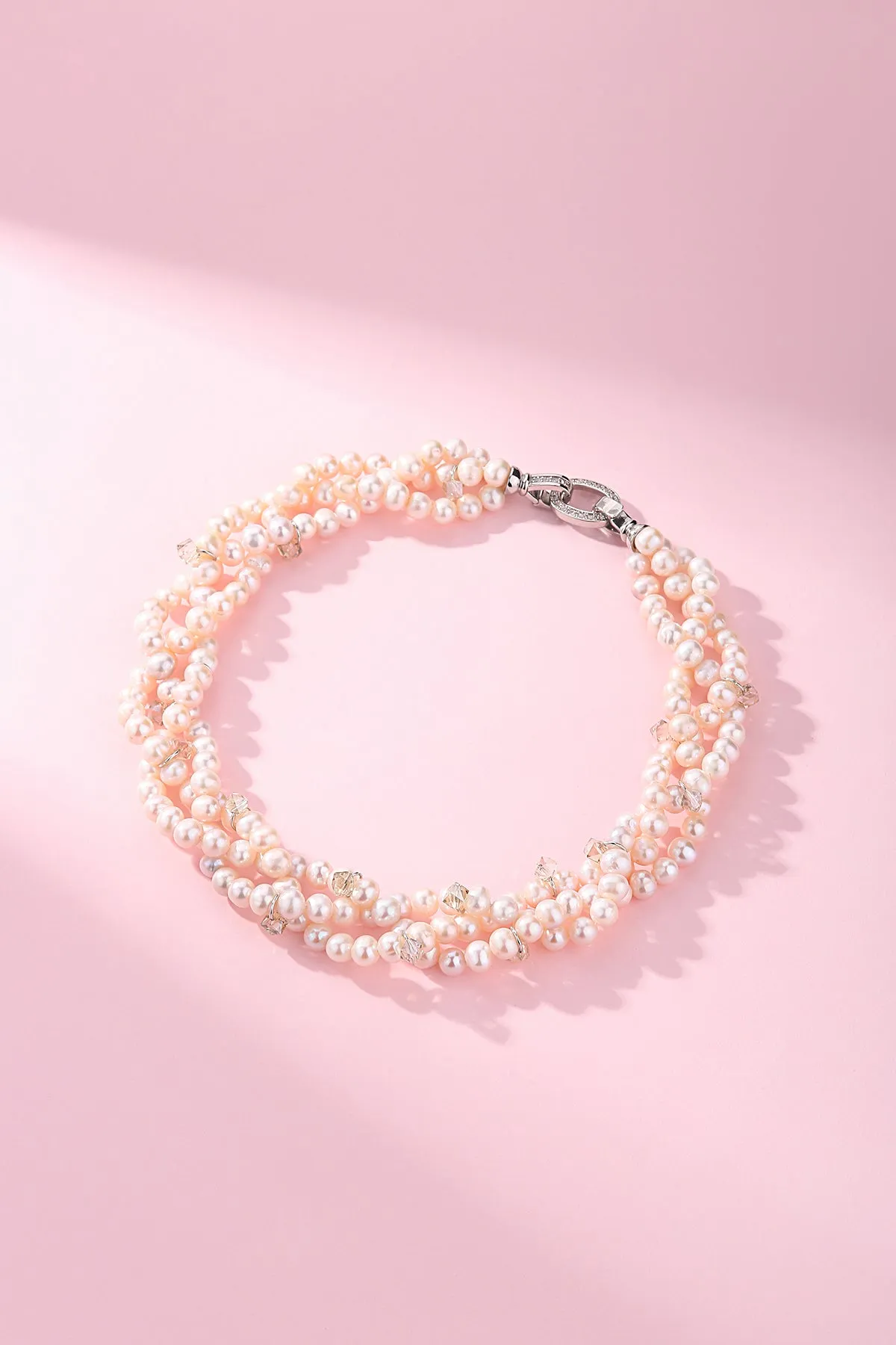 Triple-Layer Handcrafted Pearl Crystal Necklace