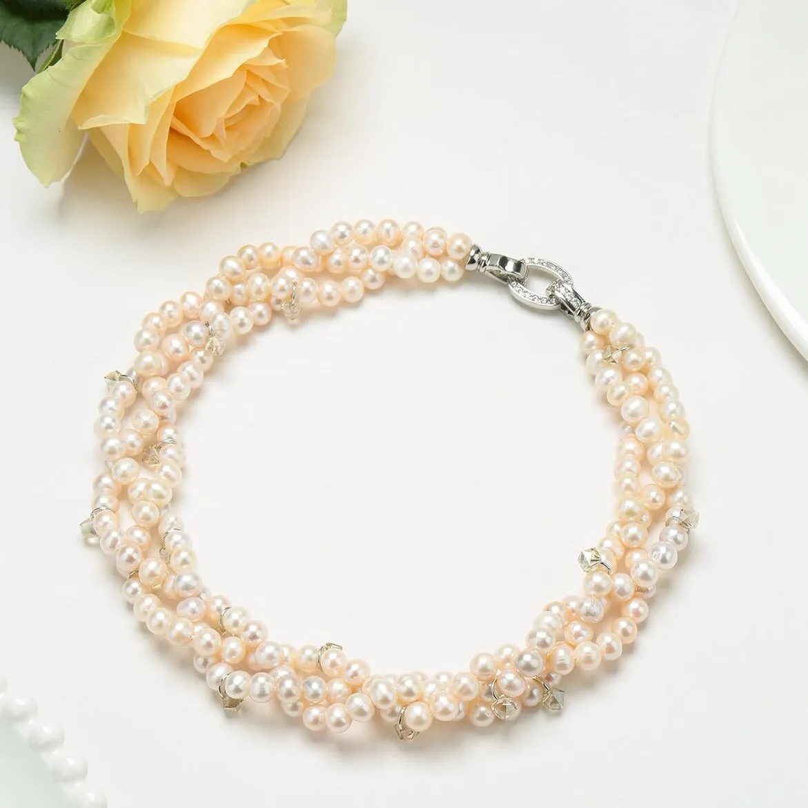 Triple-Layer Handcrafted Pearl Crystal Necklace