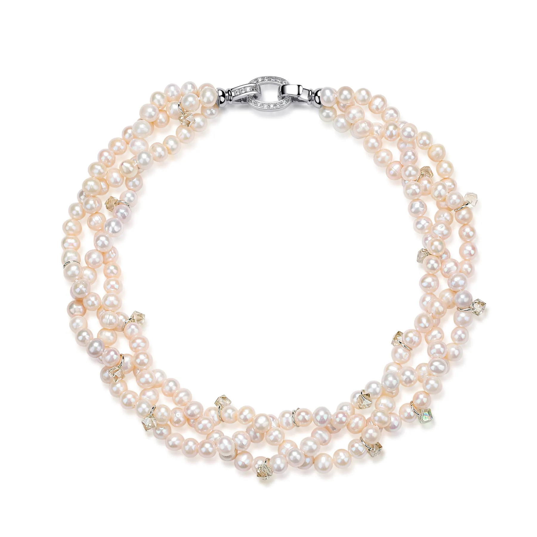 Triple-Layer Handcrafted Pearl Crystal Necklace