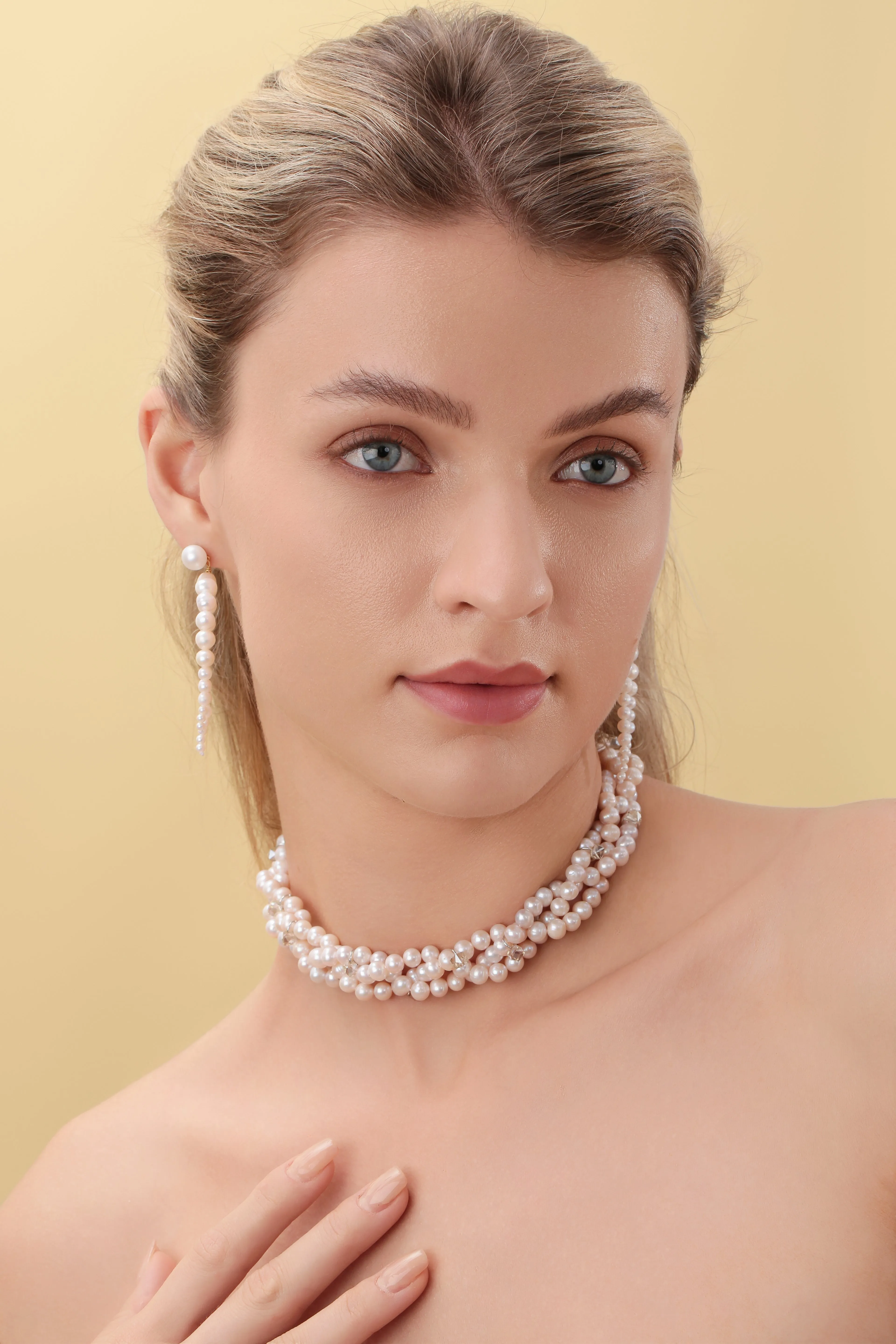 Triple-Layer Handcrafted Pearl Crystal Necklace