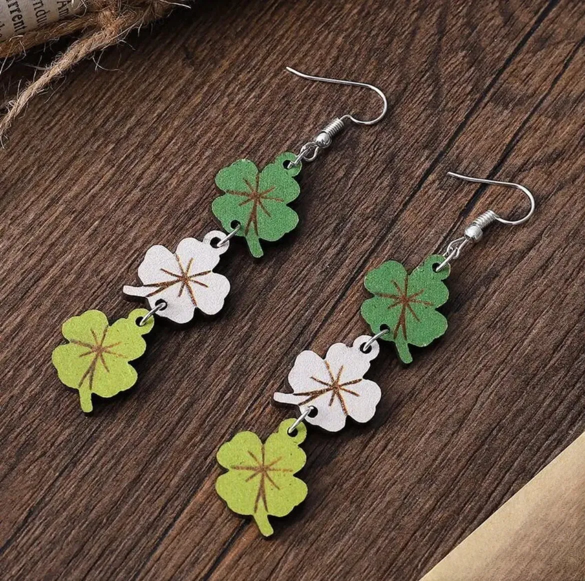 Wooden Tri-Color Shamrock Earrings